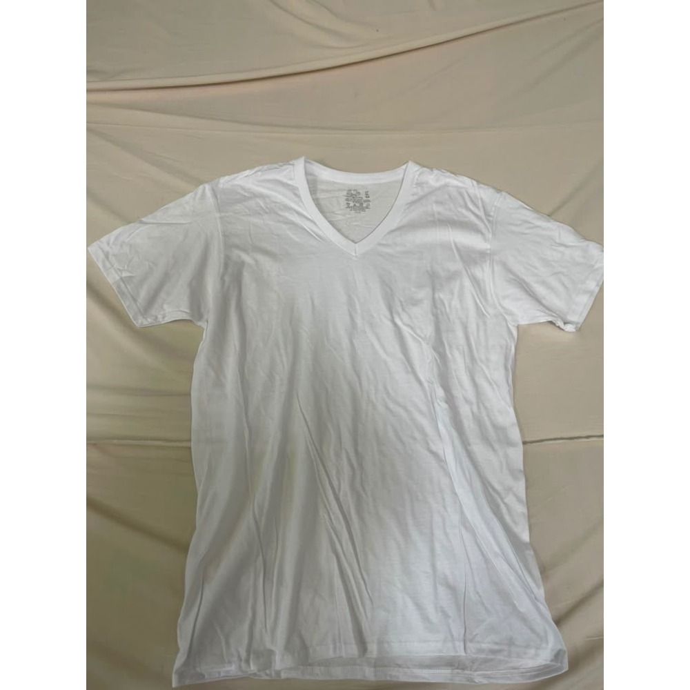 Fruit of the Loom Mens White V-Neck T-Shirt‎ Size Large Tall 100% Cotton JCJN